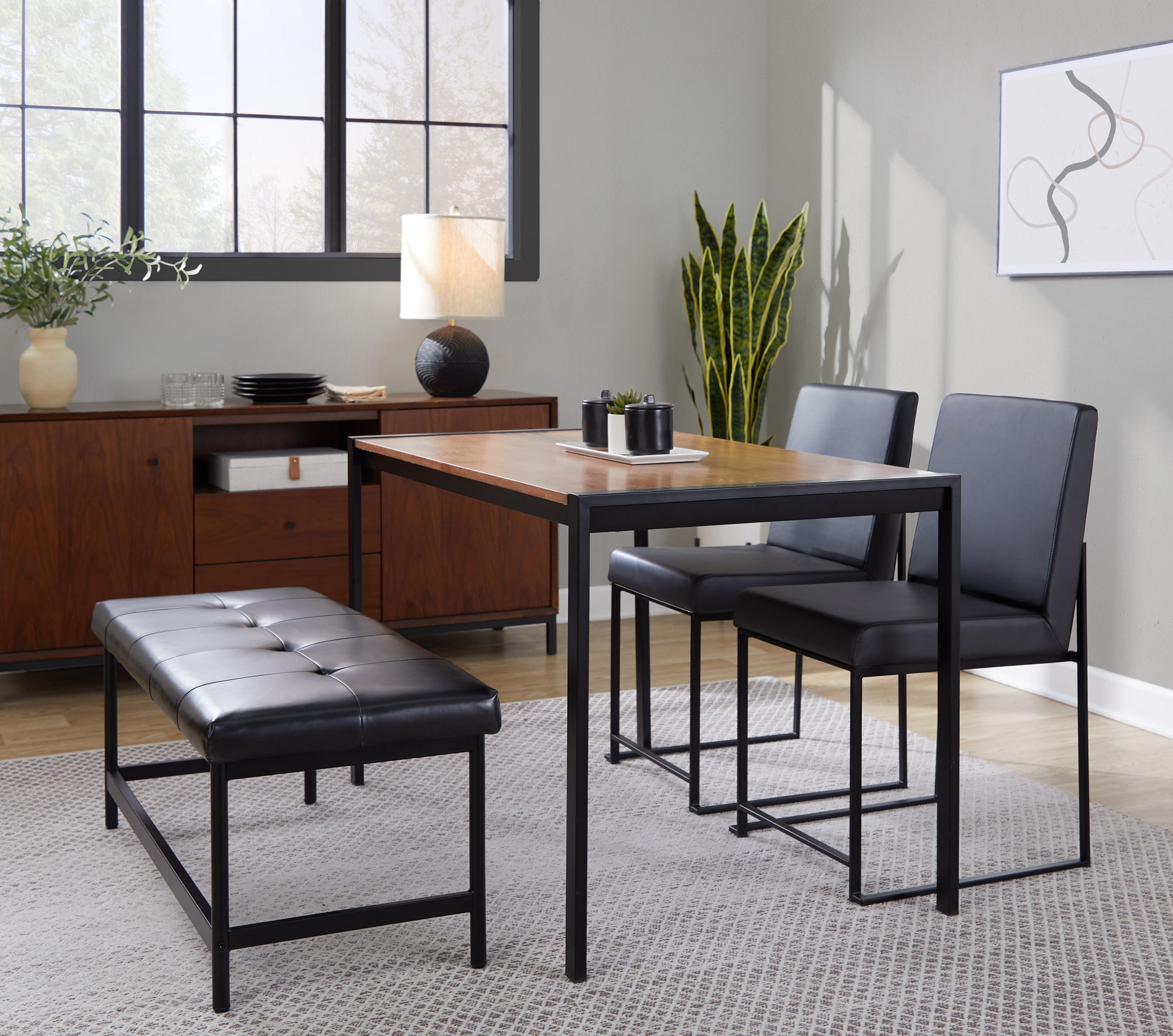 Bench in Black Metal and Black Faux Leather - Grand Goldman Shop