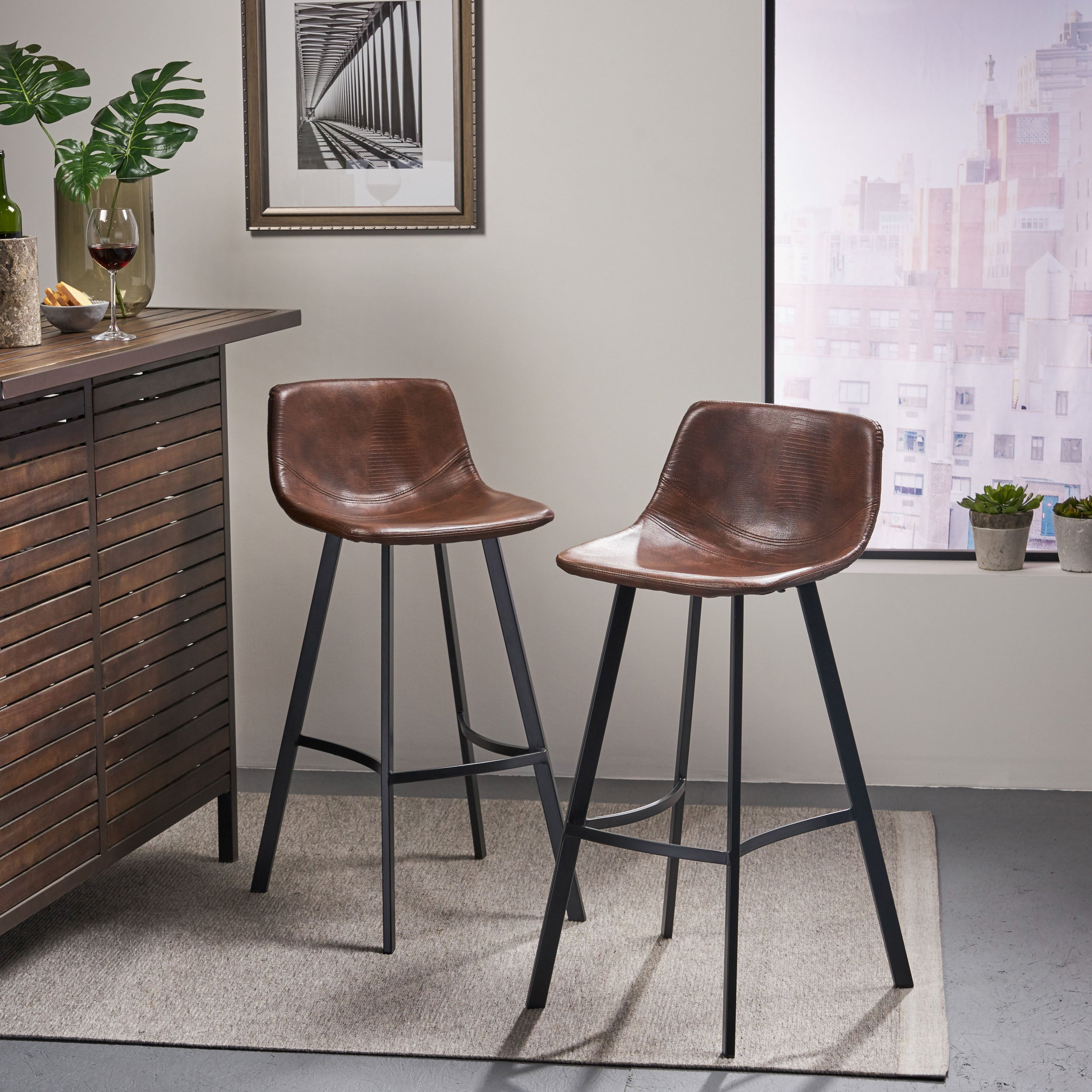 Set of 2 30' Dax Faux Leather Barstool Brown - Grand Goldman Shop