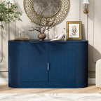 U_STYLE 55.1' Modern Storage Cabinet – 2 Doors & 2 Drawers, Stripe MDF Sideboard with Aluminum Handles, Curved Side Door & 3-Tier Shelves, Buffet Cabinet for Living Room, Bedroom, Dining Room - Grand Goldman Shop
