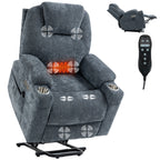 Up to 350 LBS Chenille Power Lift Recliner Chair, Heavy Duty Motion Mechanism with 8-Point Vibration Massage and Lumbar Heating, USB and Type-C Ports, Stainless Steel Cup Holders, Blue - Grand Goldman Shop