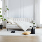 Elena Twin Size Ivory Boucle Upholstered Daybed with Ribbed Tufted Backrest in Lavish Modern Design - Grand Goldman Shop
