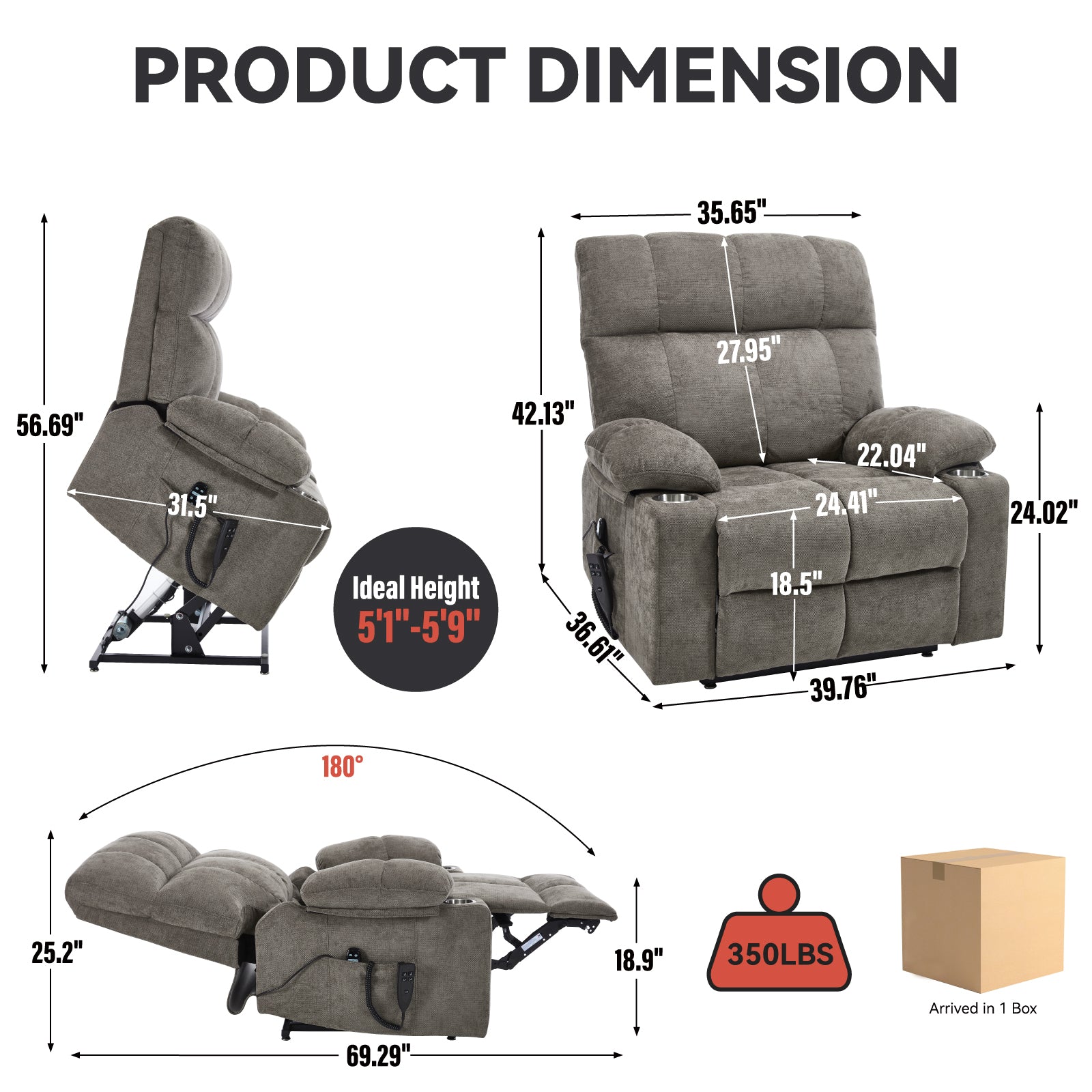 Brown Dual Motor Infinite Position Up to 350 LBS Chenille Power Lift Recliner Chair, Heavy Duty Motion Mechanism with 8-Point Vibration Massage and Lumbar Heating, Dual Cup Holders - Grand Goldman Shop