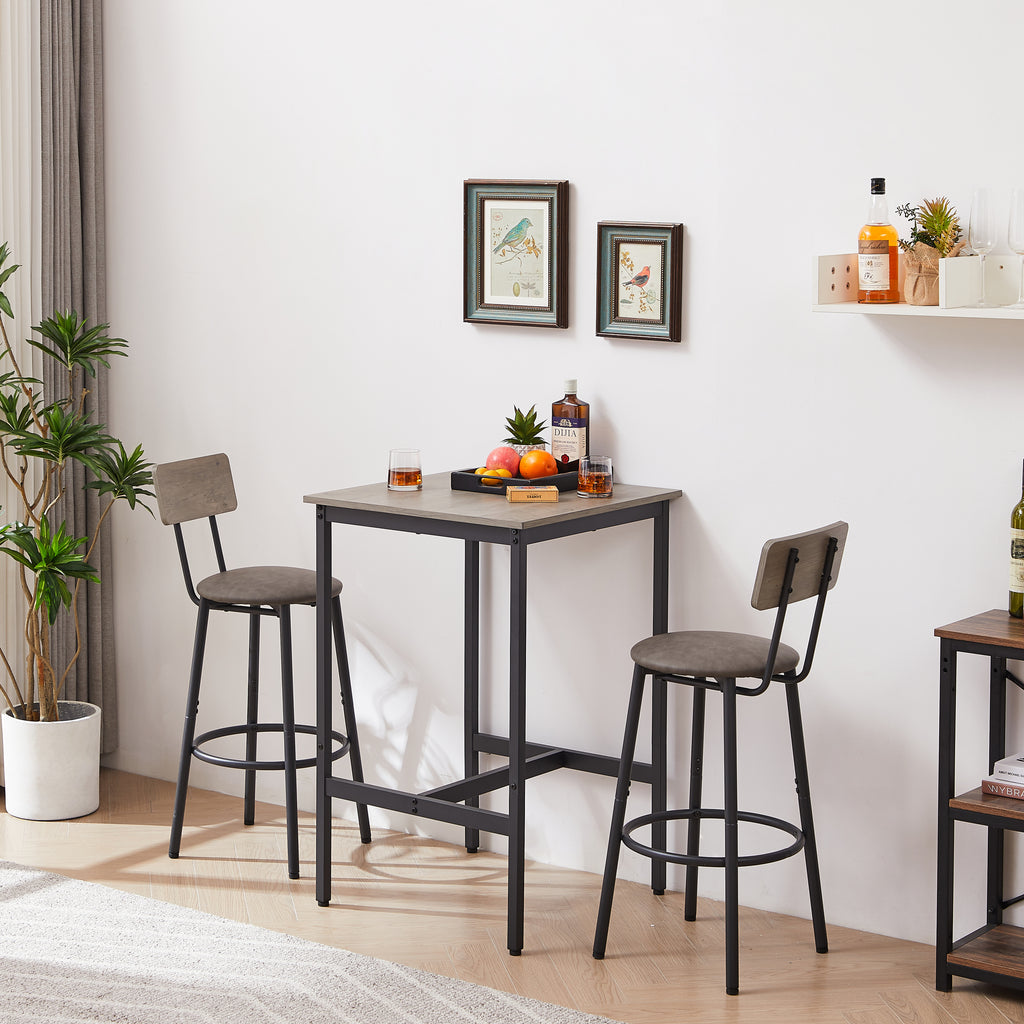Bar Table Set with 2 Bar stools PU Soft seat with backrest, Grey, 23.62'' W x 23.62'' D x 35.43'' H - Grand Goldman Shop