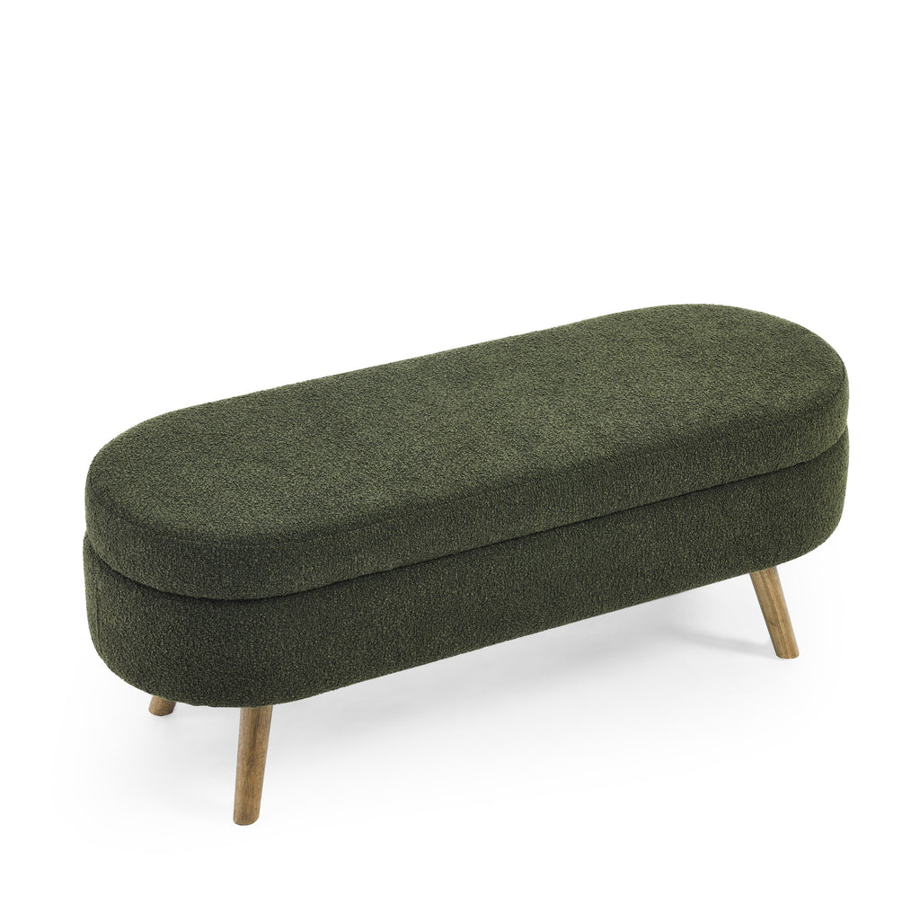 Elegant Ottoman Oval Storage Bench with Rubber Wood Legs in Green, Foam Upholstery, 43.5'x16'x16' - Grand Goldman Shop