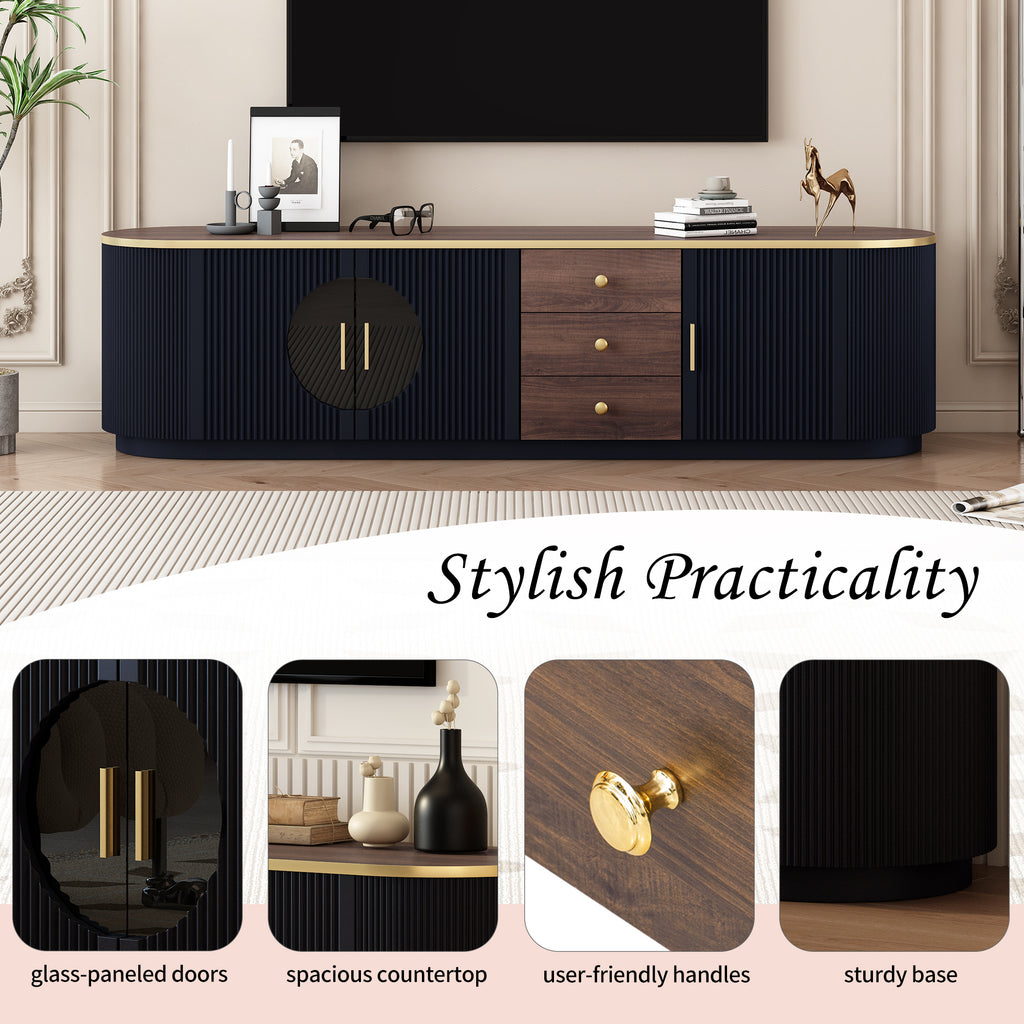 70.8'' Modern Minimalist TV Stand for TVs up to 80 Inches, Entertainment Center with 3 Drawers and 1 Shelf, Metal Handles and 2 Cabinets for Living room - Grand Goldman Shop
