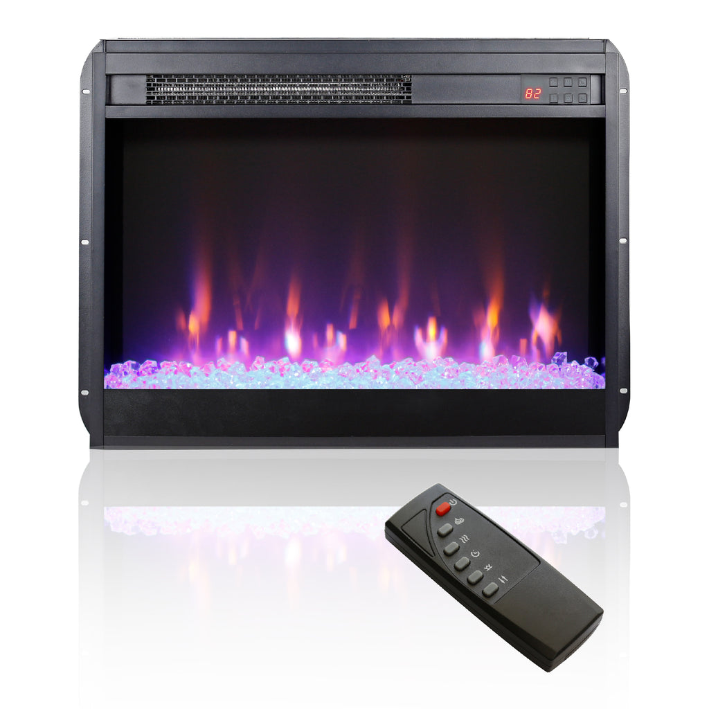 23 inch electric fireplace insert, ultra thin heater with crystal  & realistic flame, remote control with timer, overheating protection,with sidelight - Grand Goldman Shop
