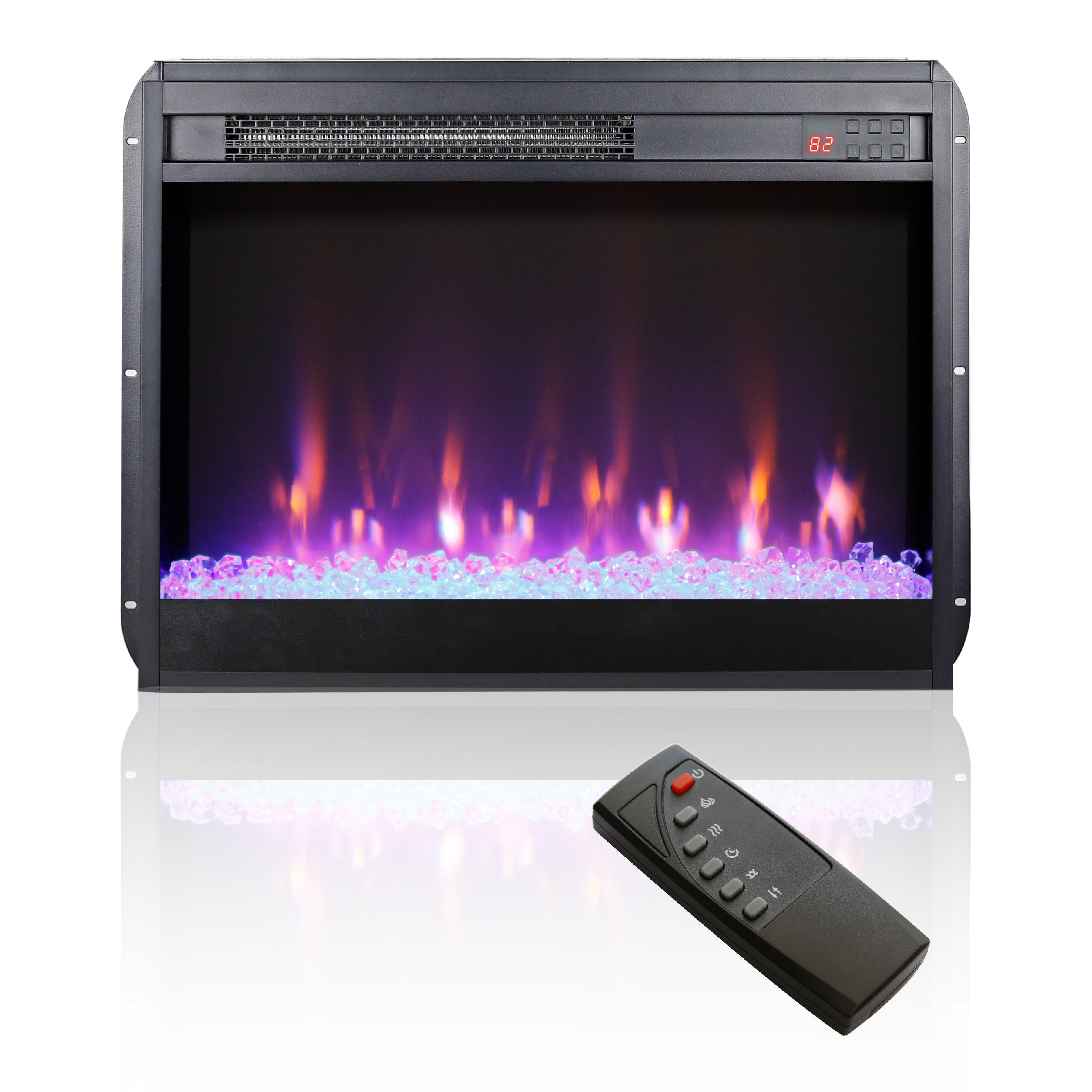 23 inch electric fireplace insert, ultra thin heater with crystal  & realistic flame, remote control with timer, overheating protection,with sidelight - Grand Goldman Shop