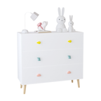 Kids 3 Drawer Dresser, White Nursery Storage Cabinet with Anti-Tip Safety Feature, Solid Wood and MDF Construction, Compact D