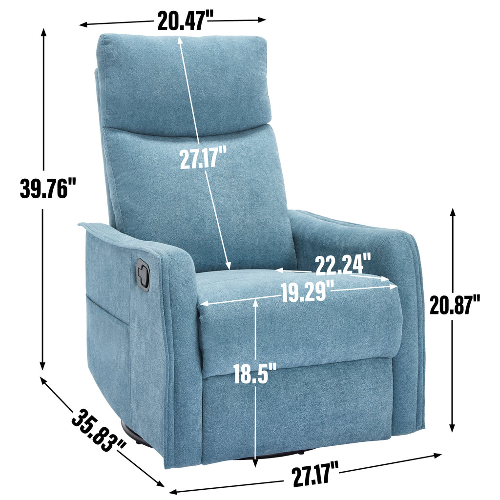 Heat Massage Manual Recliner Chair with Rocker and Swivel in Fabric for Living Room, Blue - Grand Goldman Shop