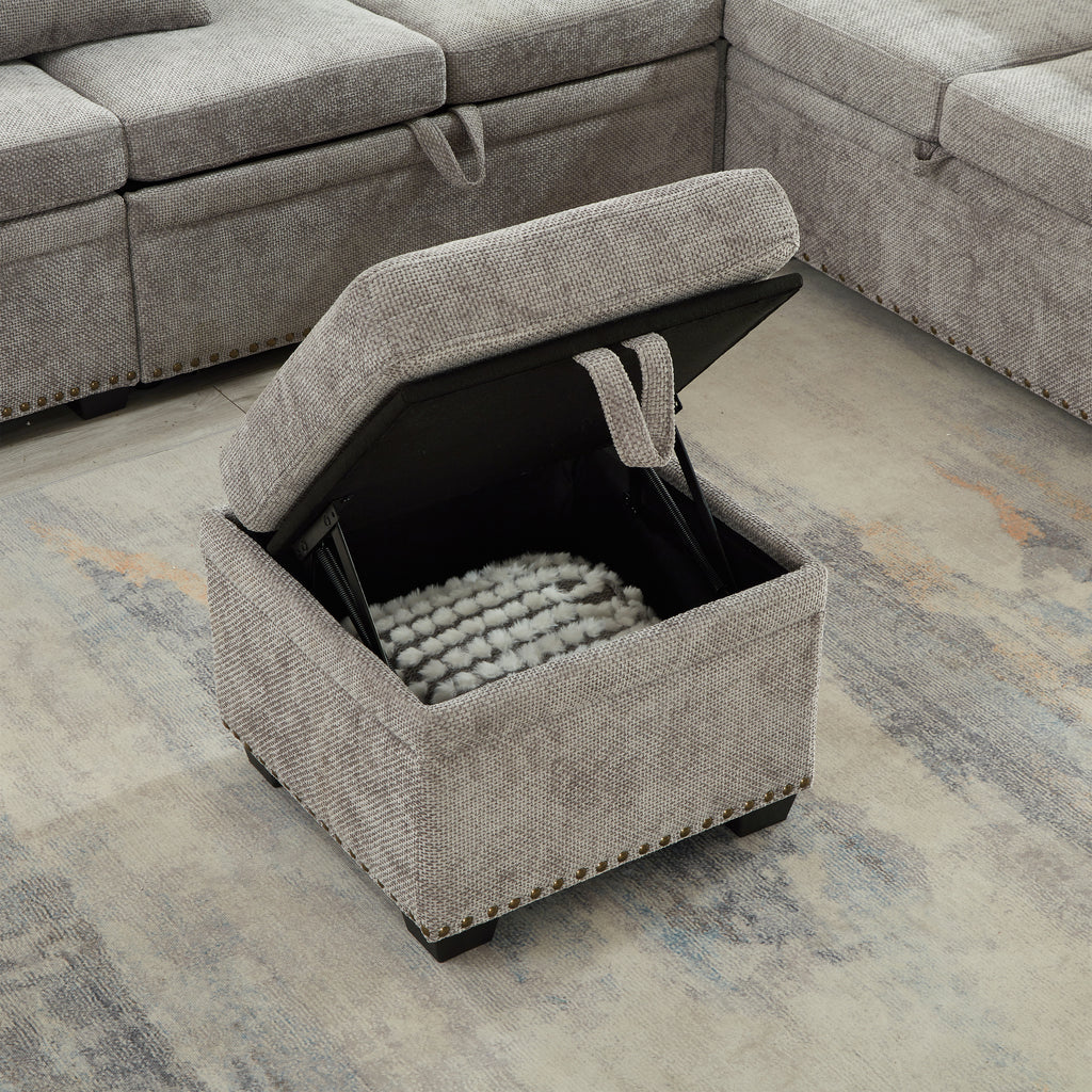 97 Inch L-Shaped Corner Sectional Sofa Couch with Storage Ottoman,Chenille Fabric Couch with 7 Seats & 2 Pillows for Living Room, Modern, Small Space, Easy Assembly,Grey - Grand Goldman Shop