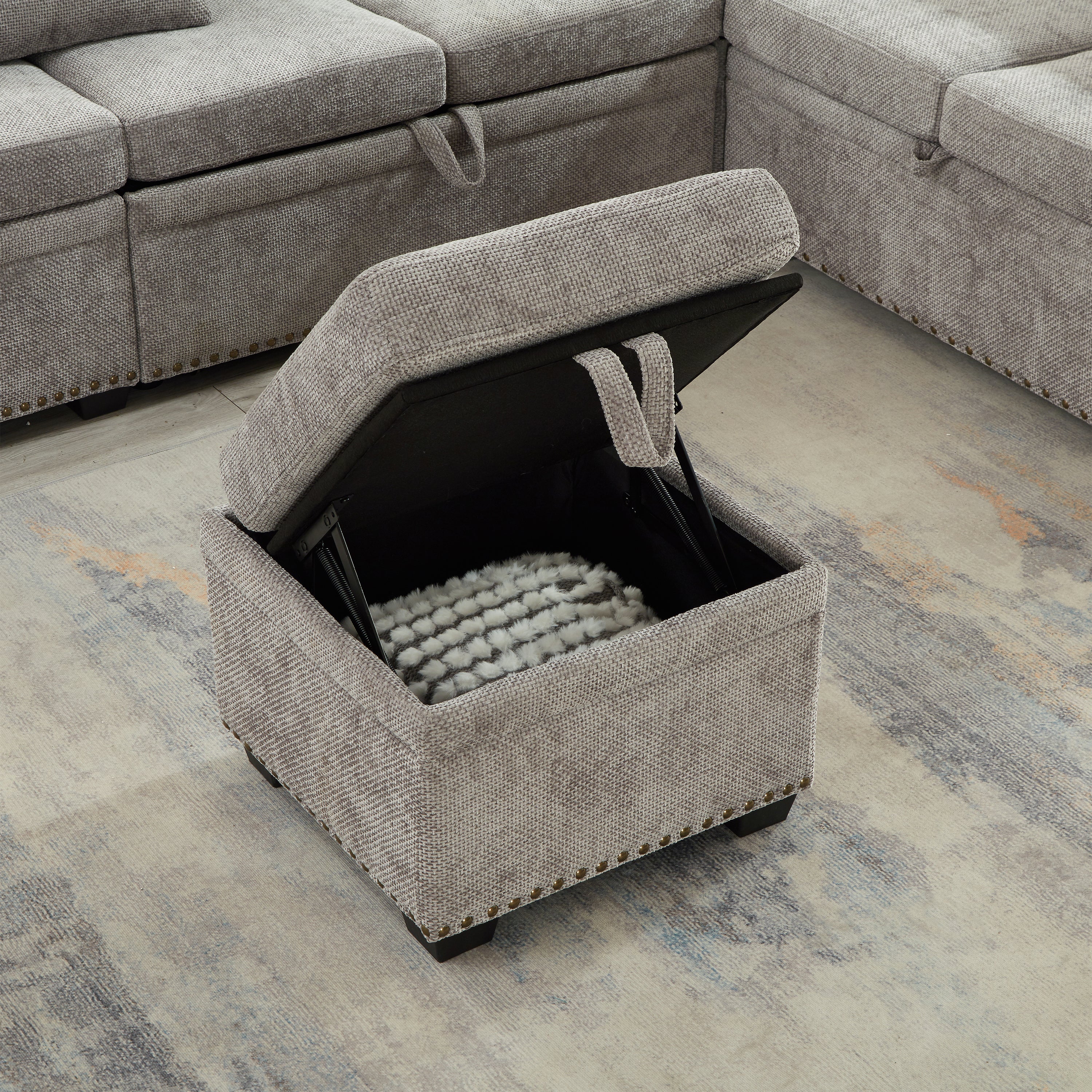 97 Inch L-Shaped Corner Sectional Sofa Couch with Storage Ottoman,Chenille Fabric Couch with 7 Seats & 2 Pillows for Living Room, Modern, Small Space, Easy Assembly,Grey - Grand Goldman Shop