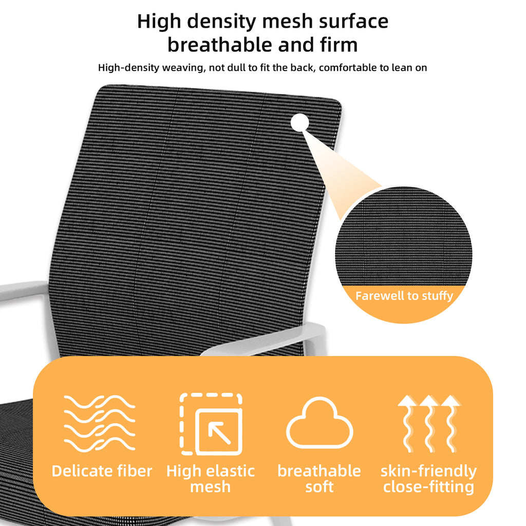 Minimalist Modern Office Chair with Metal Frame, Soft Mesh Backrest, Comfortable Polyurethane Cushion, White+Black, Suitable 