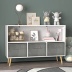 Kids Bookcase with Collapsible Fabric Drawers, Children's Book Display, Toy Storage Cabinet Organizer, White/Gray, MDF+Pine |