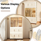 Portable Wardrobe Closet Storage Organizer with 9 Magnetic Doors, Cream White, - Grand Goldman Shop
