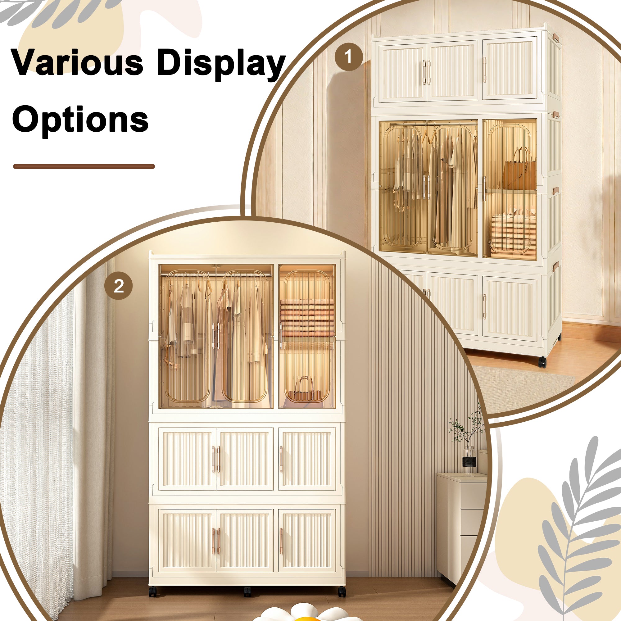Portable Wardrobe Closet Storage Organizer with 9 Magnetic Doors, Cream White, - Grand Goldman Shop