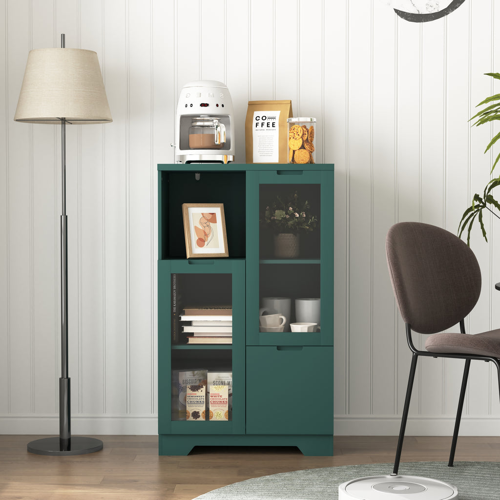 Modern MDF Painted Cabinet with Glass Doors and Drawer, Green, Bedroom Living Room Storage - Grand Goldman Shop