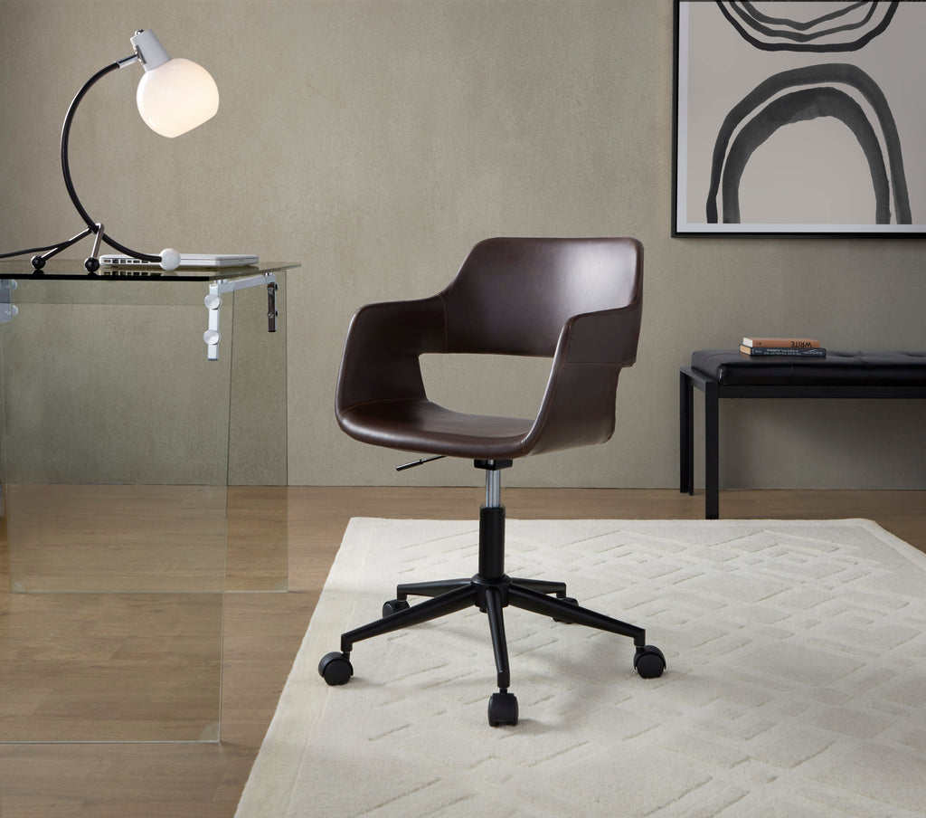 Contemporary Task Chair in Black Metal and Espresso Faux Leather - Grand Goldman