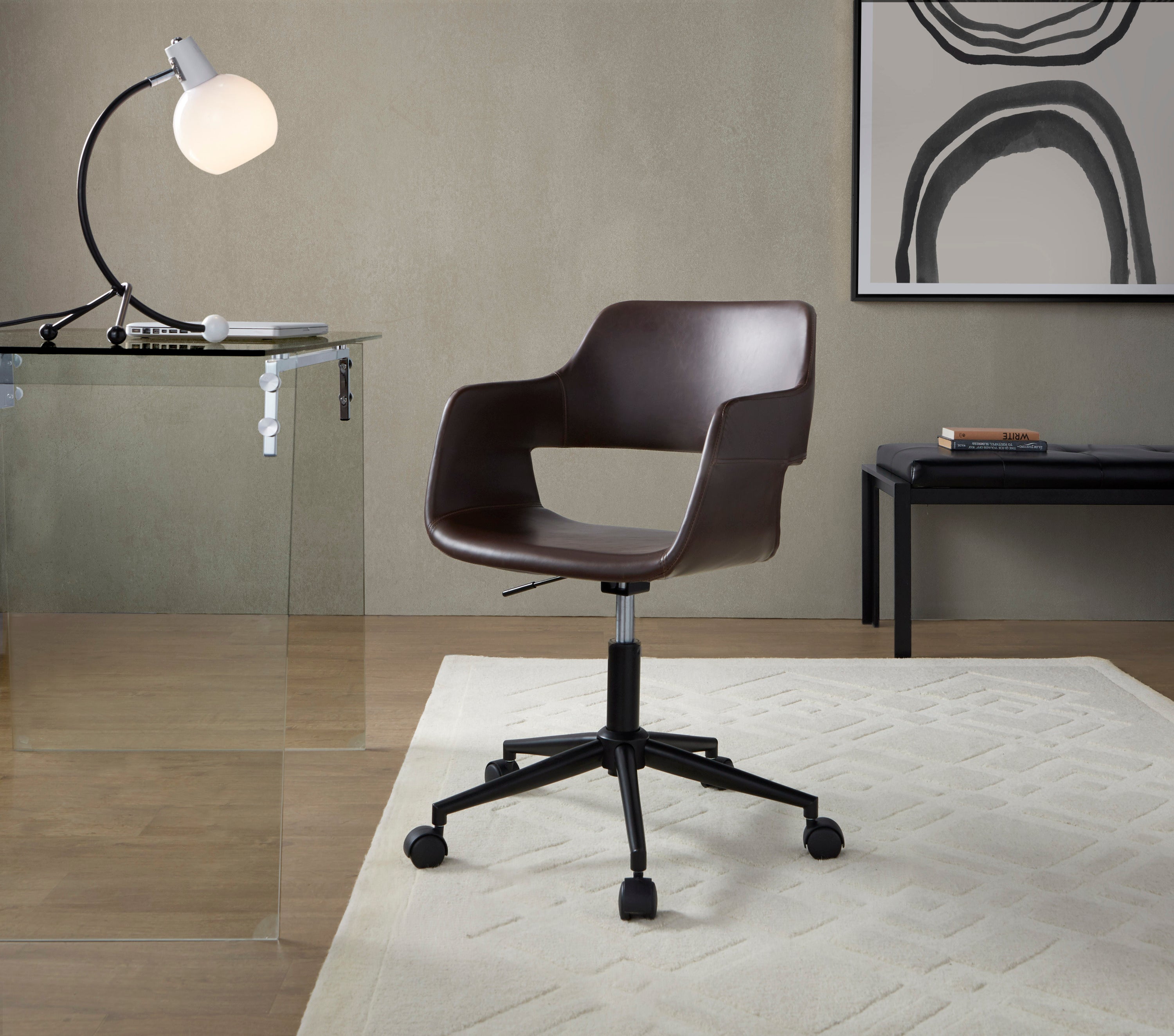 Contemporary Task Chair in Black Metal and Espresso Faux Leather - Grand Goldman