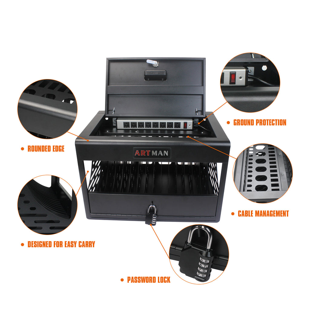 16 Bay Charging Cabinet for Laptop, Chromebook, Locking Charging Station-Black - Grand Goldman