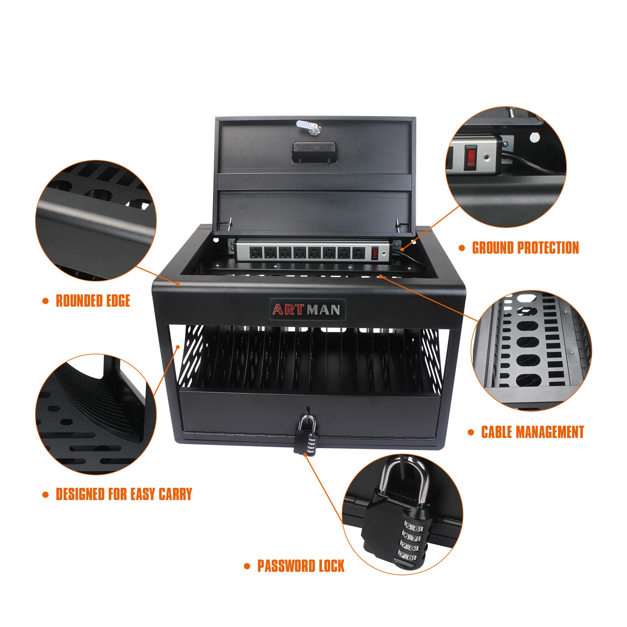 16 Bay Charging Cabinet for Laptop, Chromebook, Locking Charging Station-Black - Grand Goldman