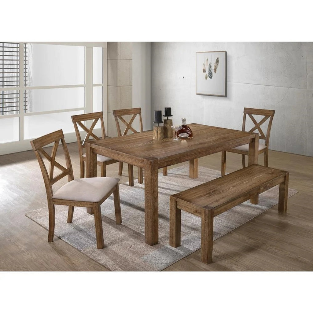 Transitional Wood Dining Bench in Driftwood Finish, Natural Oak Style, 48-Inch Entryway Bench for Dining Room or Arts & Crafts Space - Grand Goldman Shop
