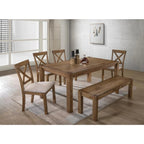 Transitional Wood Dining Bench in Driftwood Finish, Natural Oak Style, 48-Inch Entryway Bench for Dining Room or Arts & Crafts Space - Grand Goldman Shop