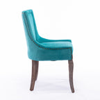 A&A Furniture,Ultra Side Dining Chair，Thickened fabric chairs with neutrally toned solid wood legs， Bronze nail head，Set of 2，Blue - Grand Goldman Shop
