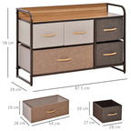 HOMCOM 5-Drawer Dresser, Fabric Chest of Drawers, 2-Tier Storage Organizer for Bedroom Entryway, Tower Unit with Steel Frame Wooden Top, Maple Wood - Grand Goldman Shop