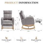 015B-Teddy Fabric Leisure Rocking Chair,Nursery Rocking Chair With Adjustable Footstool,Thickened Headrest And High Backrest, Storage Pocket On The Right Side,The Base Rocker Is Solid Wood,Light Gray - Grand Goldman Shop