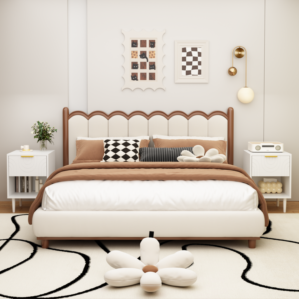 Modern White Nightstand with One Drawer and Open Shelf, Gold-Accented Handle, 22.83'' H, MDF, White - Grand Goldman Shop
