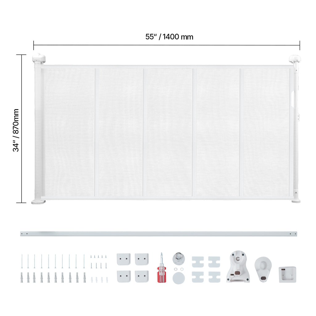 Retractable Baby Gate 34 in Tall Extend to 55 in Wide for Kids or Pets White | Premium Home Decor - Grand Goldman