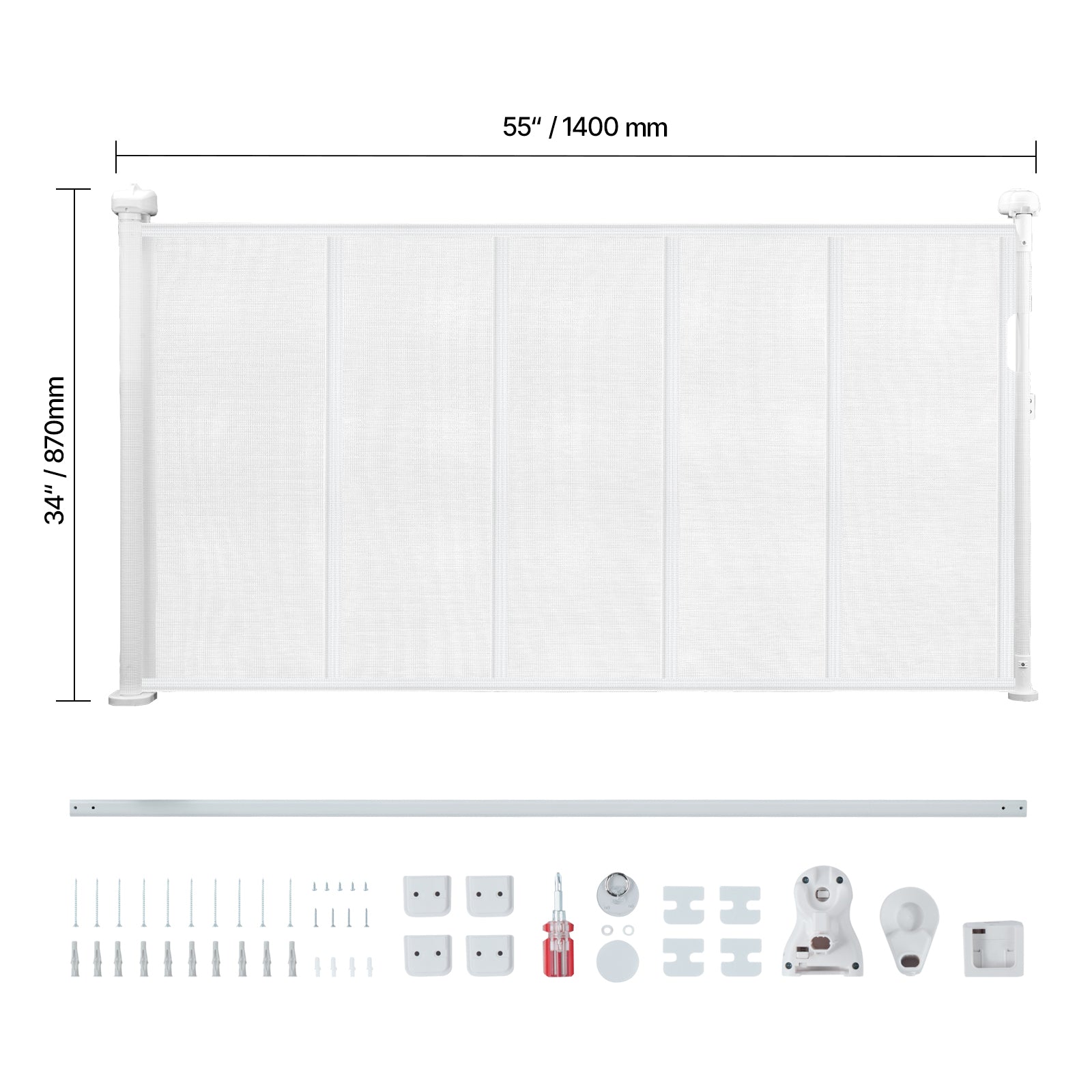 Retractable Baby Gate 34 in Tall Extend to 55 in Wide for Kids or Pets White | Premium Home Decor - Grand Goldman