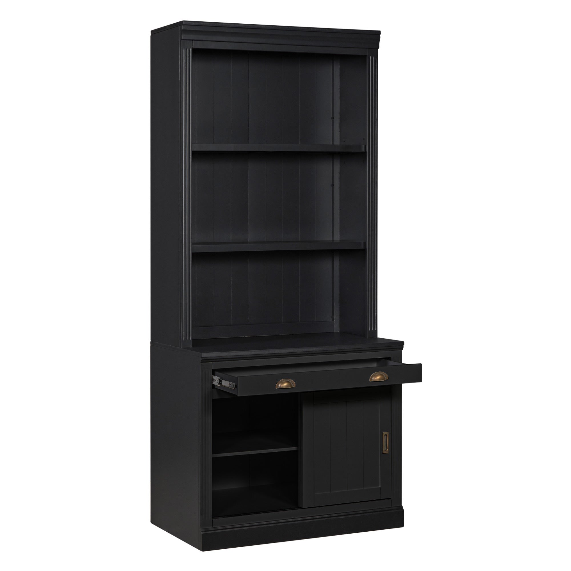 83.4'Tall Bookshelf with with 3 pieces LED Lighting, Modern Bookcase with Sliding Doors and Open Shelves,Storage Bookshelf fo