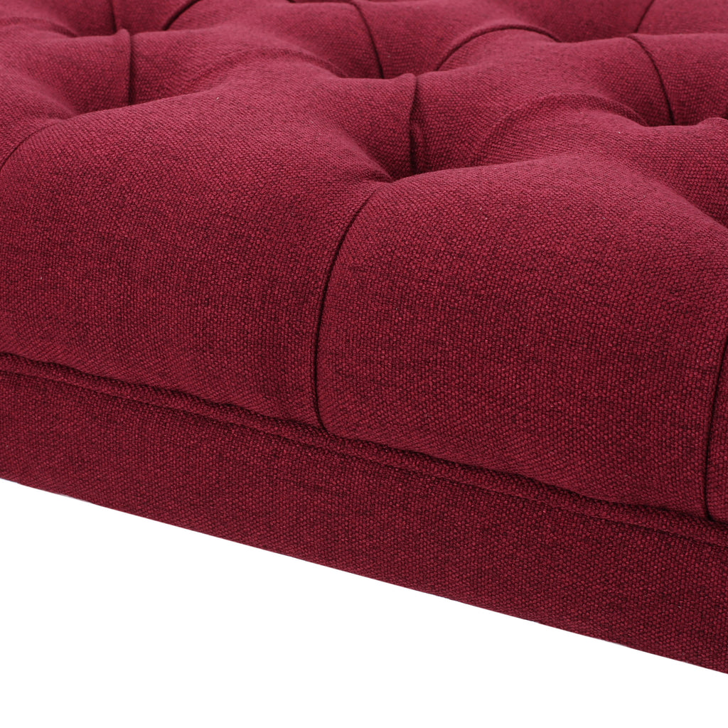 HILTON Ottoman Bench with Button Tufting and Half-Circle Legs in Red Fabric - Grand Goldman Shop