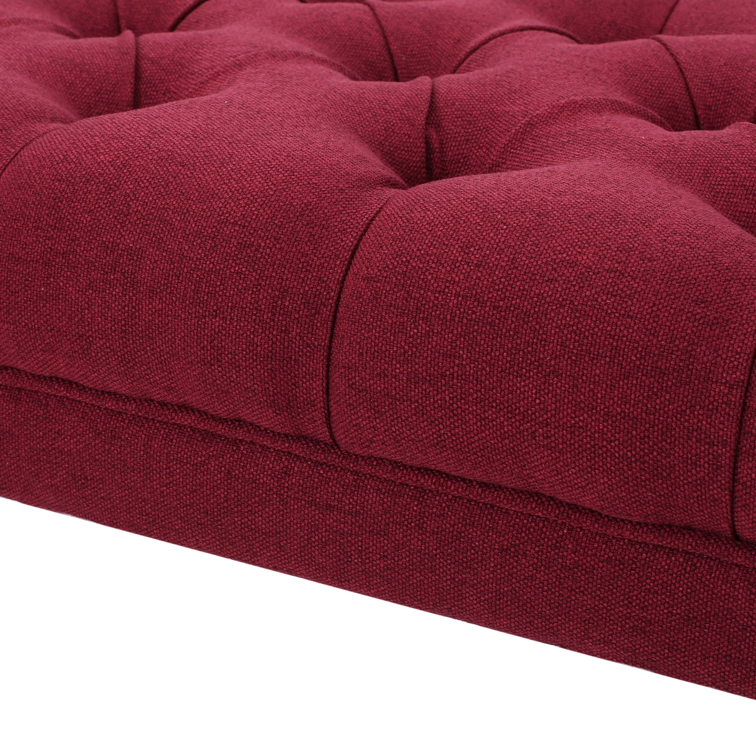 HILTON Ottoman Bench with Button Tufting and Half-Circle Legs in Red Fabric - Grand Goldman Shop