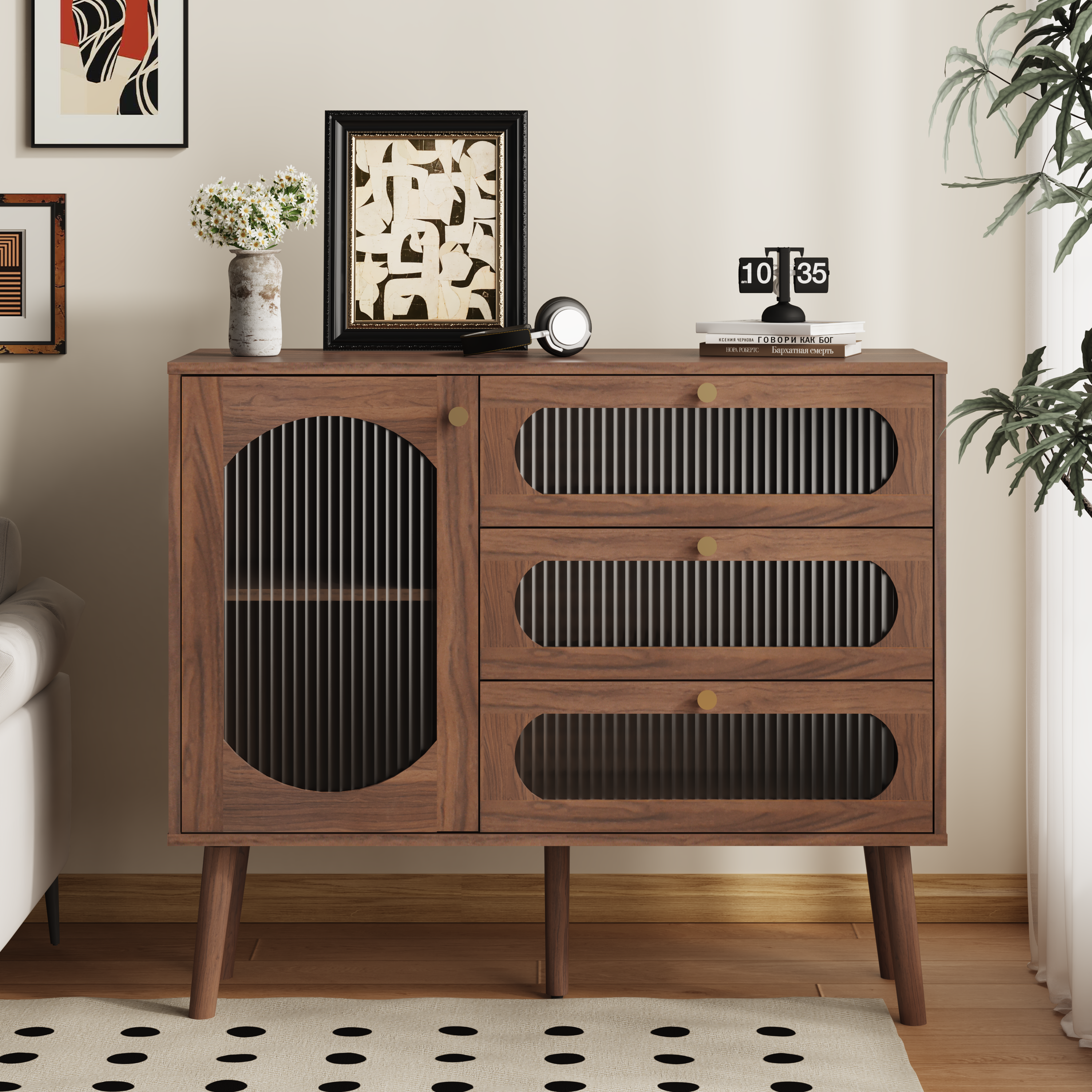 Accent Cabinet with 3 Drawers and Door, Wooden Storage Cabinet with Shelves, Sideboard for Living Room, Entryway, Natural - Grand Goldman Shop