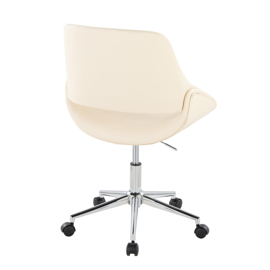 Contemporary Office Chair in Chrome Metal and Cream Faux Leather - Grand Goldman