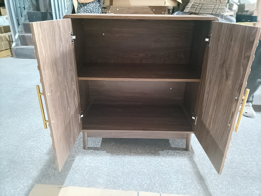 Modern Sideboard Buffet Cabinet with Carved 2 Doors and Adjustable Layer Board for Living Room and Kitchen, Walnut, MDF - Grand Goldman Shop