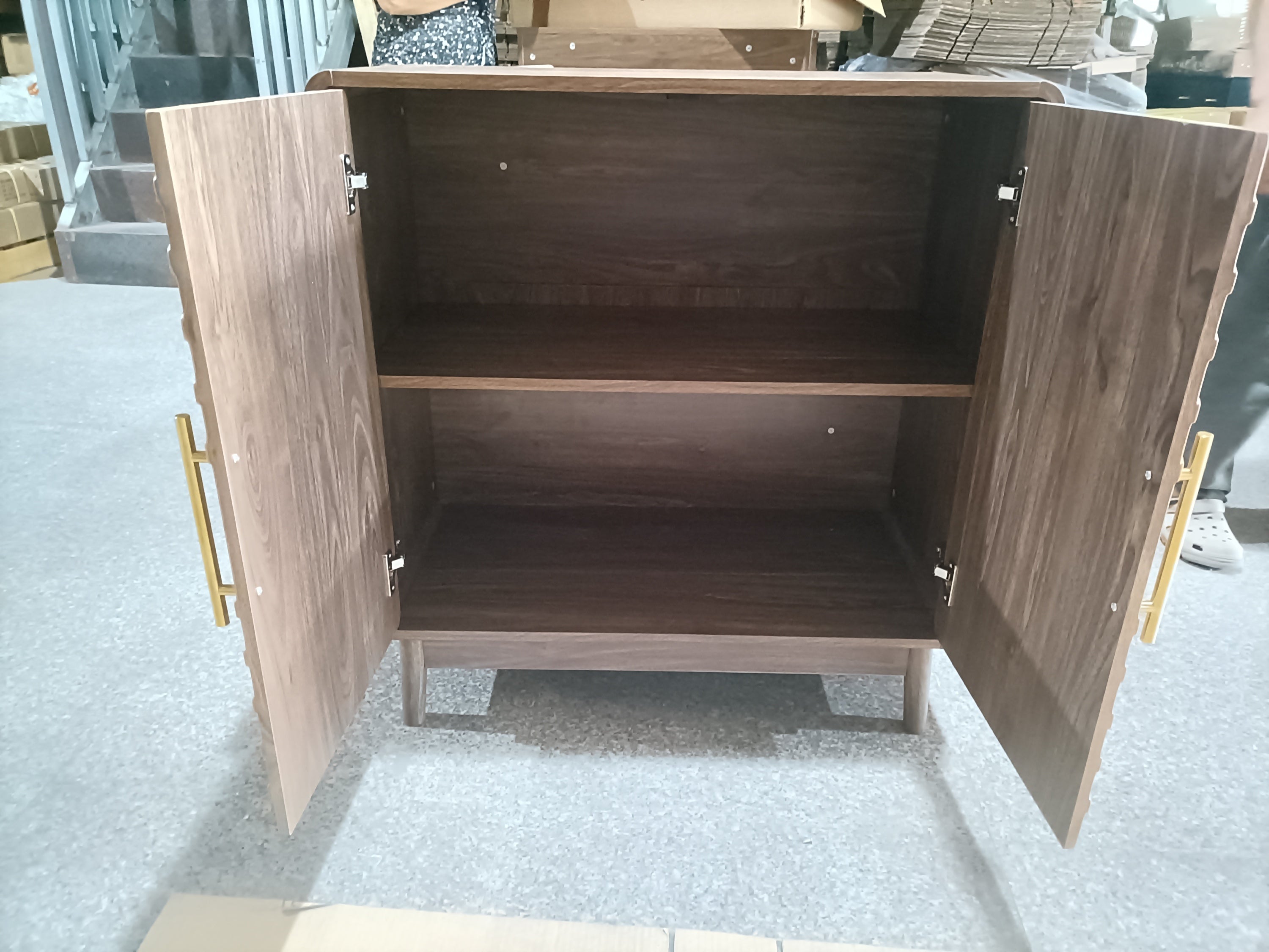 Modern Sideboard Buffet Cabinet with Carved 2 Doors and Adjustable Layer Board for Living Room and Kitchen, Walnut, MDF - Grand Goldman Shop