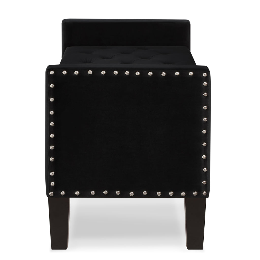 Upholstered Tufted Button Storage Bench with nails trim,Entryway Living Room Soft Padded Seat with Armrest,Bed Bench-Black - Grand Goldman Shop