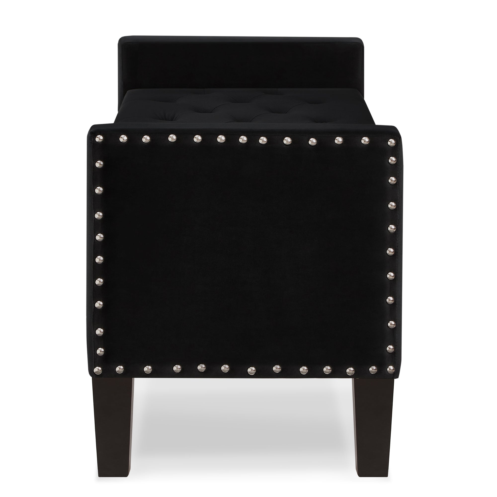 Upholstered Tufted Button Storage Bench with nails trim,Entryway Living Room Soft Padded Seat with Armrest,Bed Bench-Black - Grand Goldman Shop
