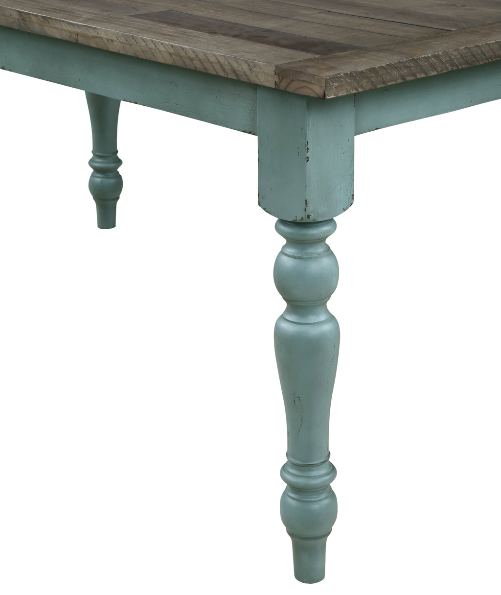 Prato Two-Tone Wood Upholstered Dining Bench, Antique Brown and Distressed Blue - Grand Goldman Shop