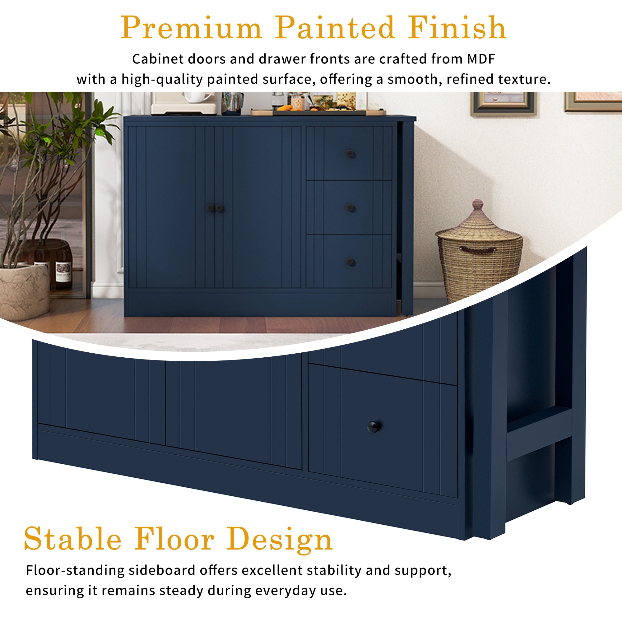 U_STYLE 89.7''Wooden Sideboard with Extendable Table,Multifunctional Storage Cabinet with 2 Doors and 3 Drawers,for Living Room,Study,Foyer and Kitchen - Grand Goldman Shop