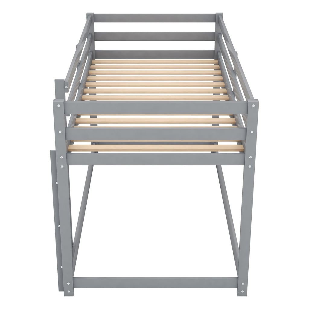 Gray Twin Over Twin Floor Bunk Bed with Ladder, Solid Pine Wood, 79.1''L x 42''W x 46.5''H - Grand Goldman Shop