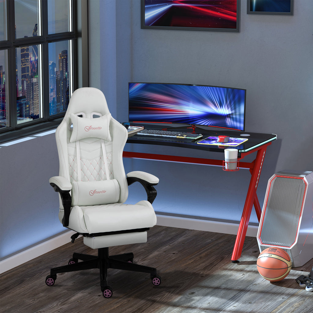 Vinsetto High Back PU Leather Gaming Chair, Racing Computer Chair with Swivel Wheels, Retractable Footrest, Headrest, Lumbar 
