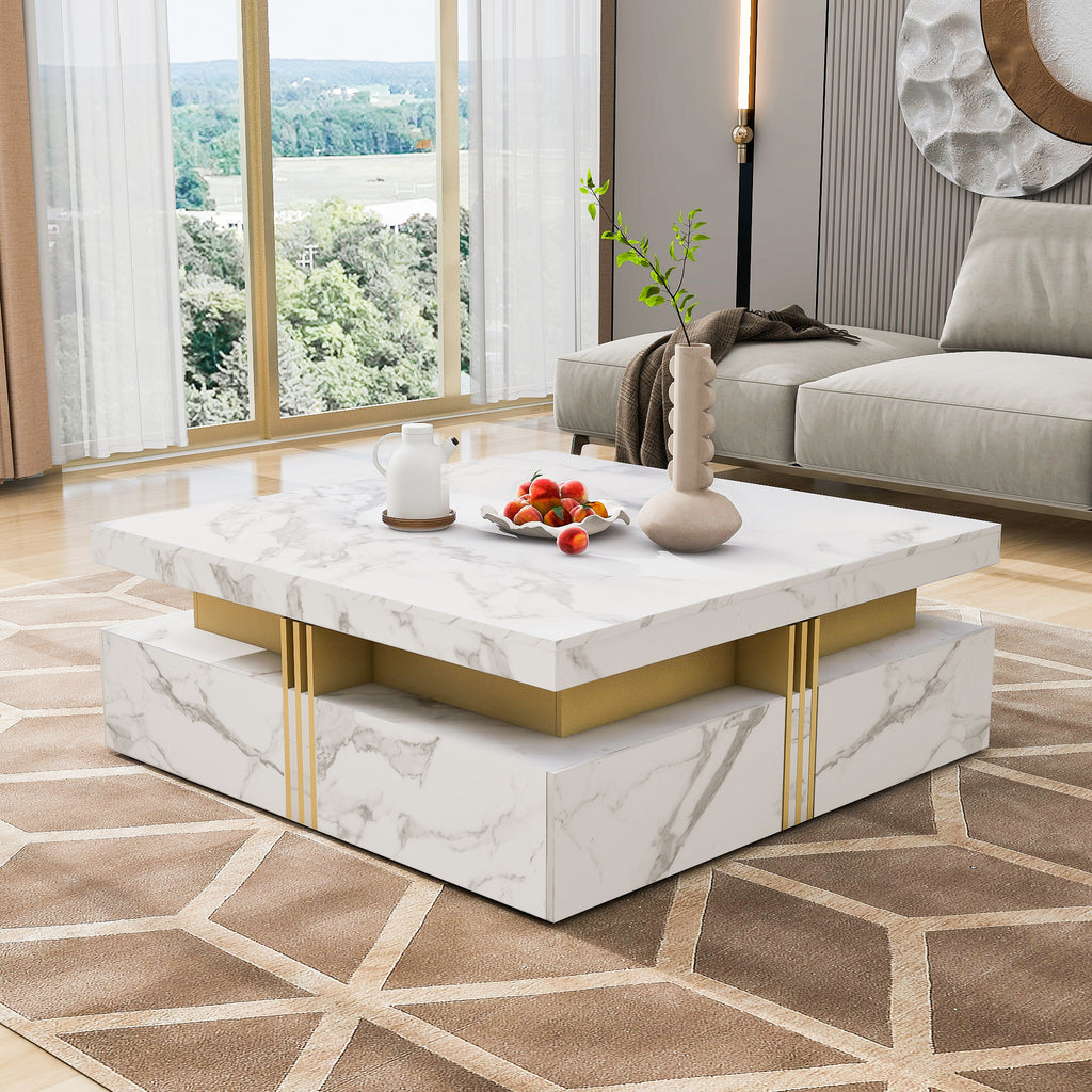Modern White Square Storage Coffee Table with 4 Drawers - Grand Goldman Shop