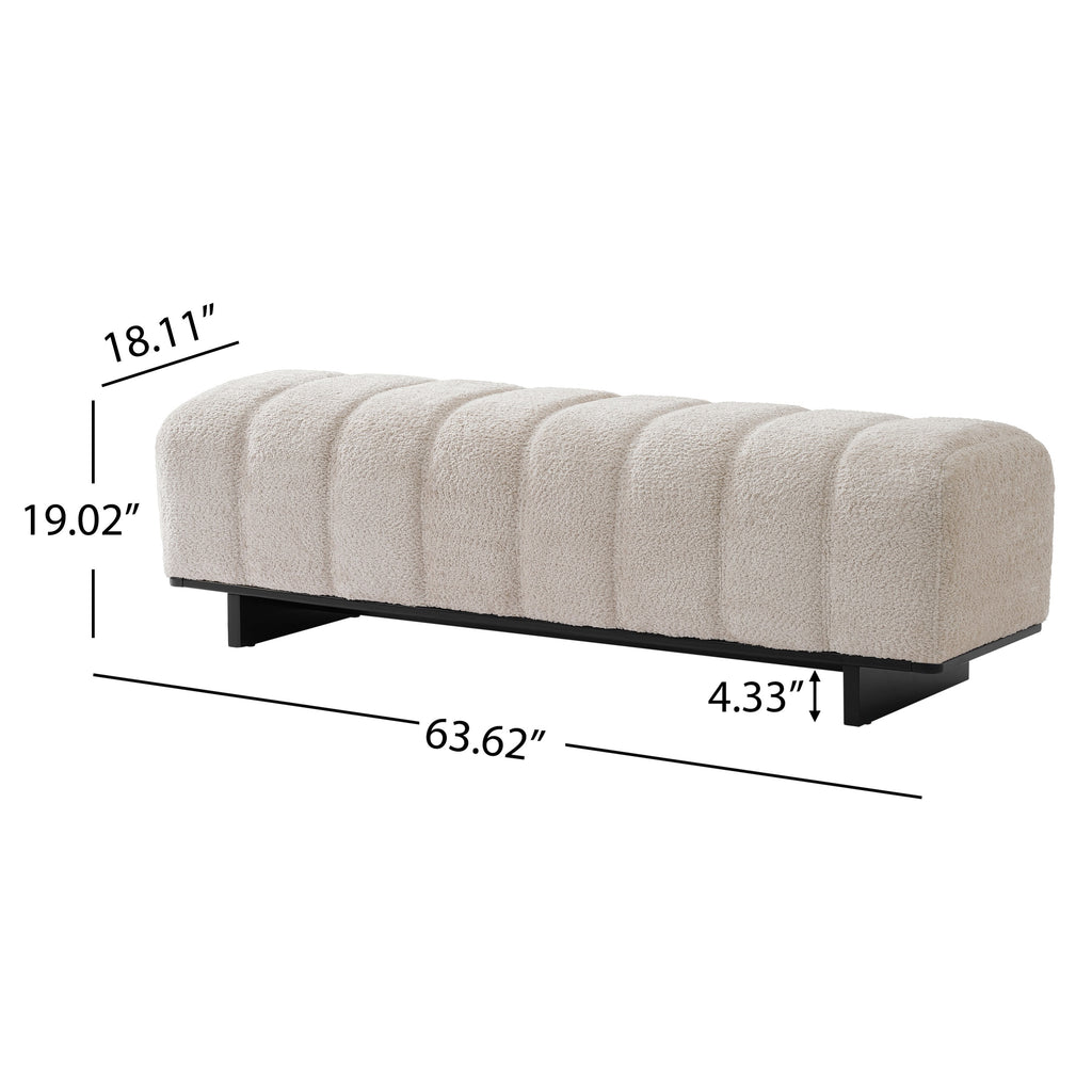 Indoor Dining Bench, Beige Faux Fur Fabric Bench with Rubber Wood Legs , 250lbs, Comfortable Seating for Dining Room/Living Area - Grand Goldman Shop