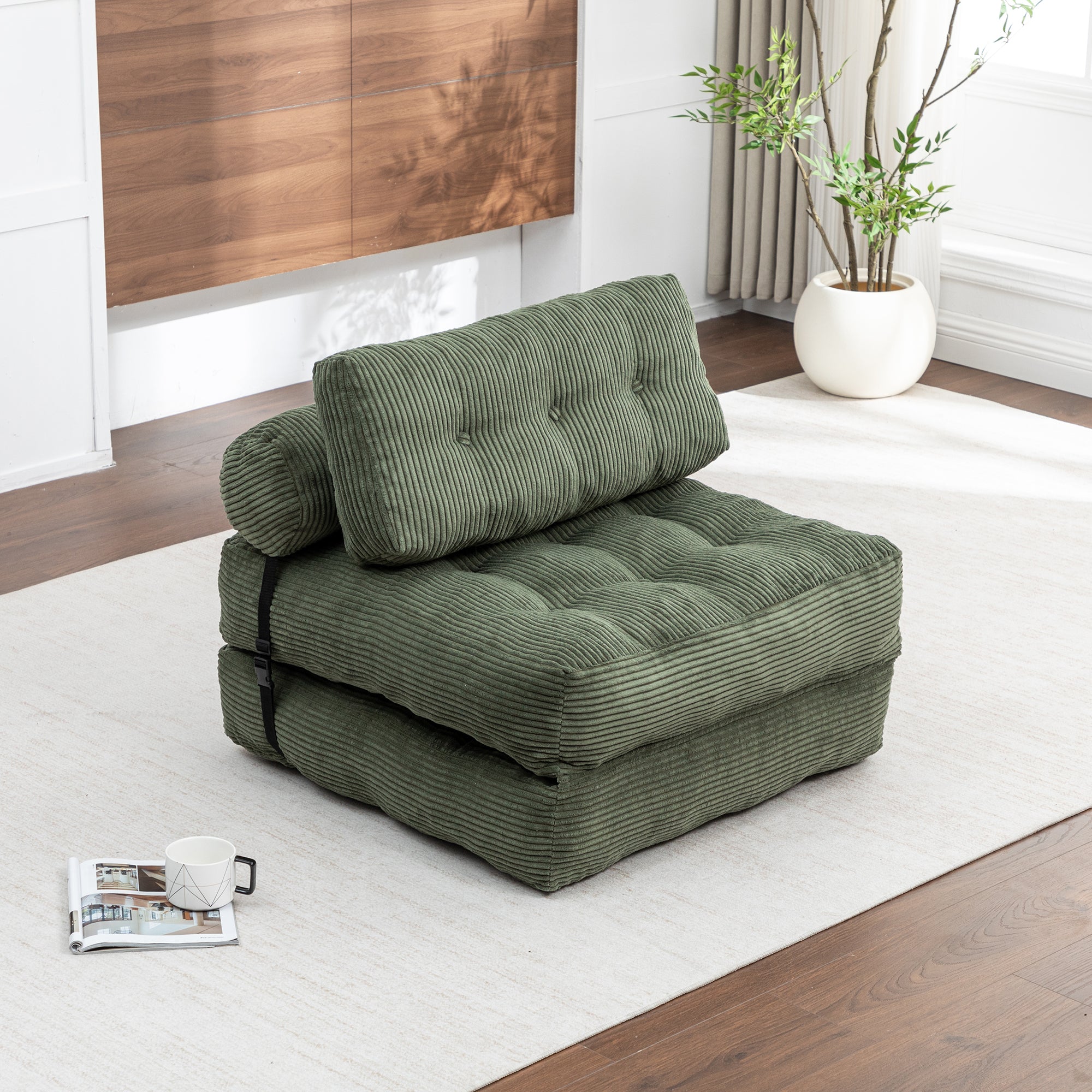 Folding Sofa Bed, Convertible Sleeper Chair with Pillow Foldable Mattress with Back Support, Portable Fold Out Chair Bed Comfy Floor Sofa Lounge for Living Room Bedroom, Green, Single - Grand Goldman Shop