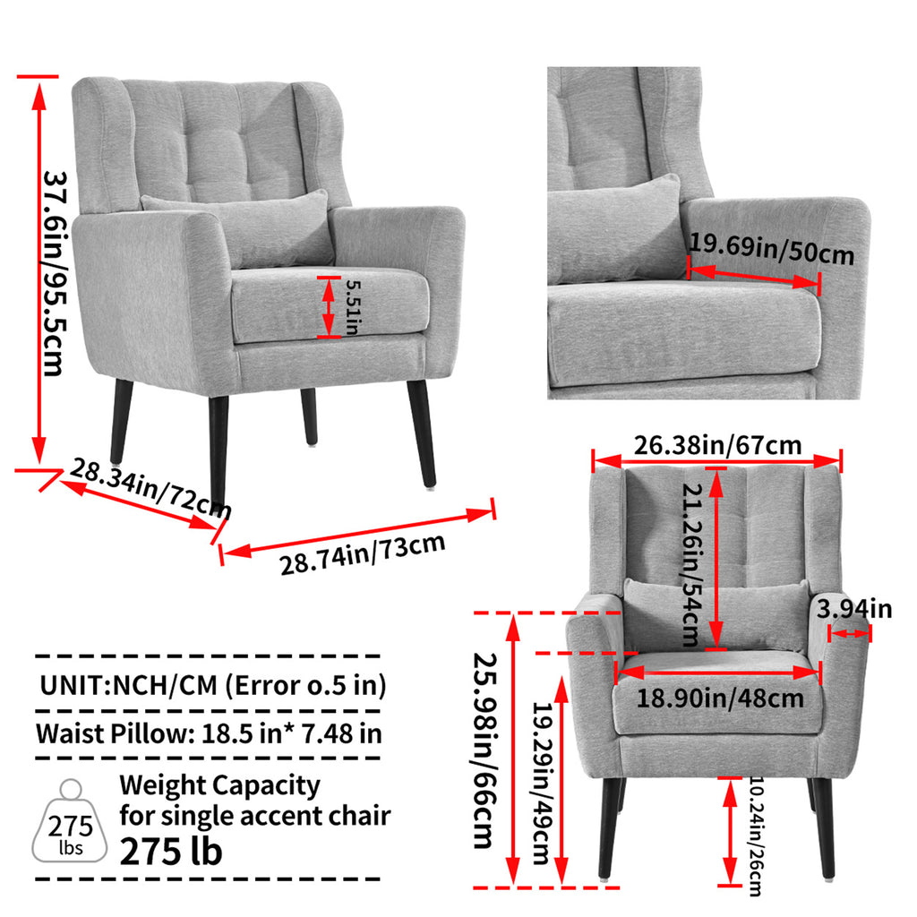 Modern Accent Chair, Chenille Arm Chairs for Living Room, Upholstered Modern Armchair, Comfy Soft Padded Lounge Chair in Small Space, Bedroom, w/Pillow, Solid Wood Leg, Olive Green - Grand Goldman Shop