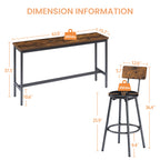 Long Bar Table Set with 3 PU Upholstered Bar Stools, Industrial Bar Table and Chairs for Kitchen Breakfast Table, Living Room, Banquet Hall, Rustic Brown and Black, 63″L x15.7'W x 37.5'H - Grand Goldman Shop